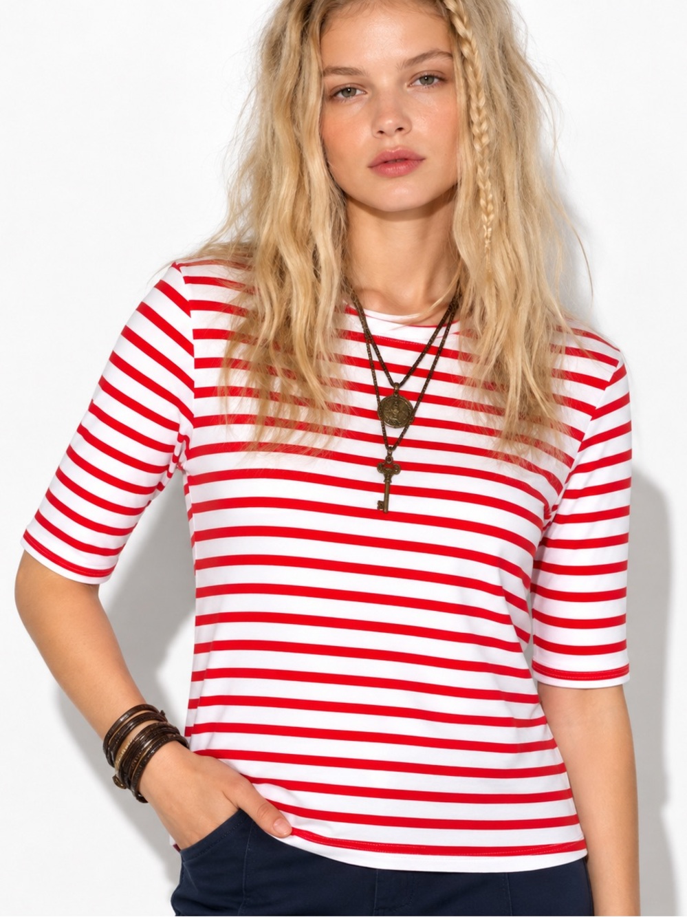 Gap Women’s M Red White Stripe Pima Cotton Modal Stretch Soft Top Shirt